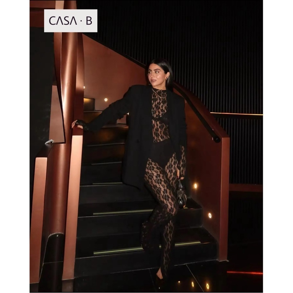 NEW💫 to CASA B| Denise Floral Black Lace Long Sleeve Bodysuit & Flared Pant Set
